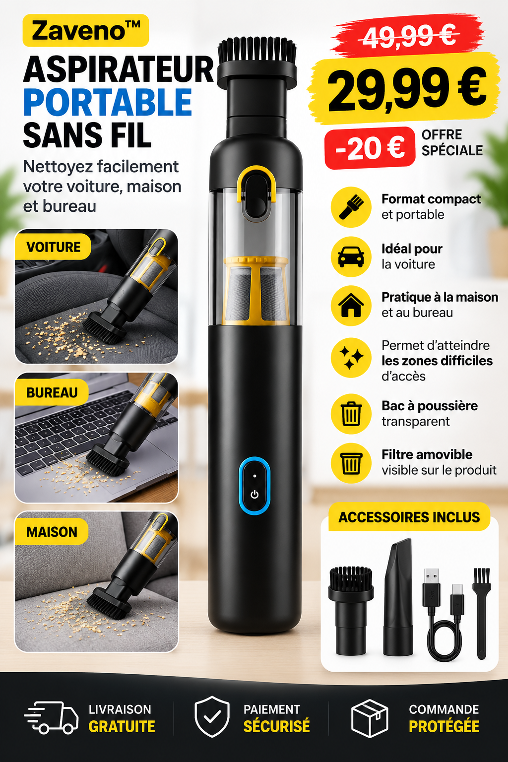 Aspirateur Portable Sans Fil Zaveno™