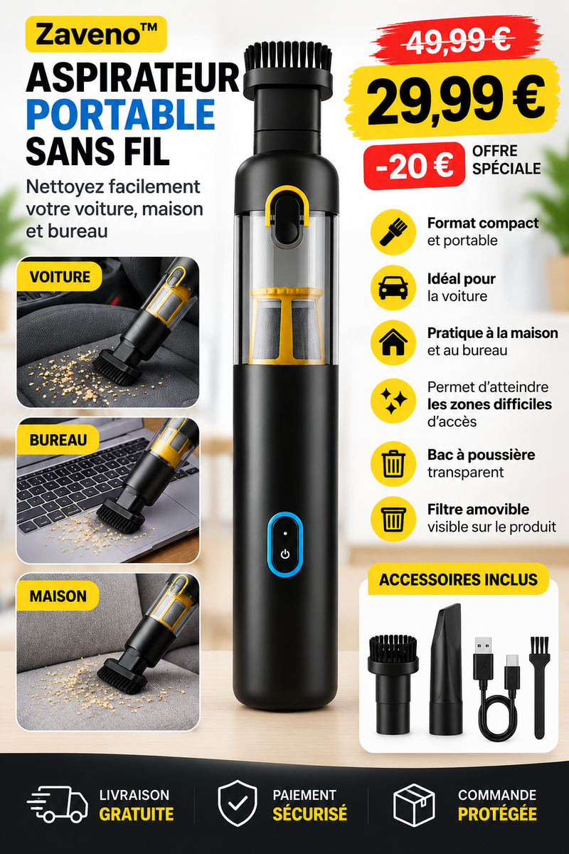 Aspirateur Portable Sans Fil Zaveno™